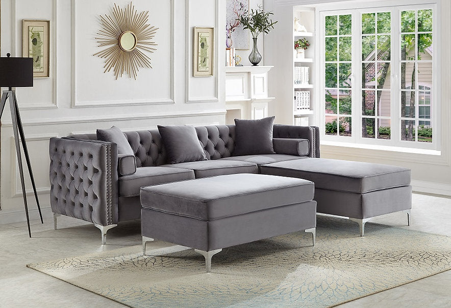 LUXOR VELVET™ – REVERSIBLE SECTIONAL + OTTOMAN – IF-9282