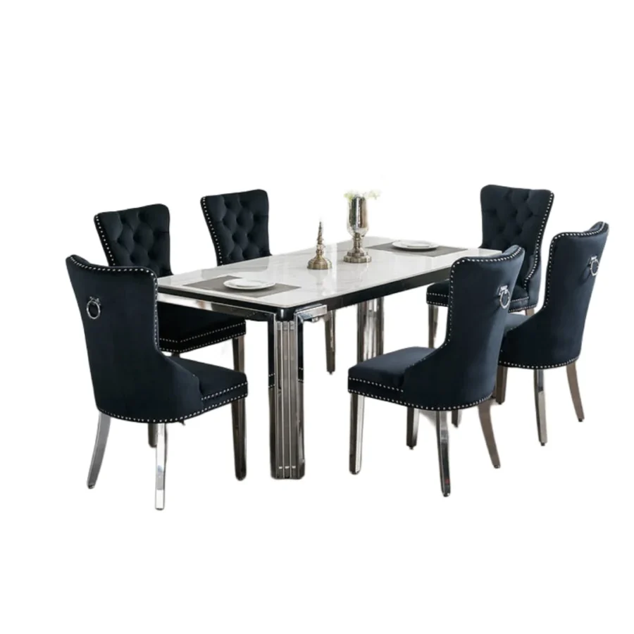 Regalia 7-Piece Ceramic Marble Dining Set