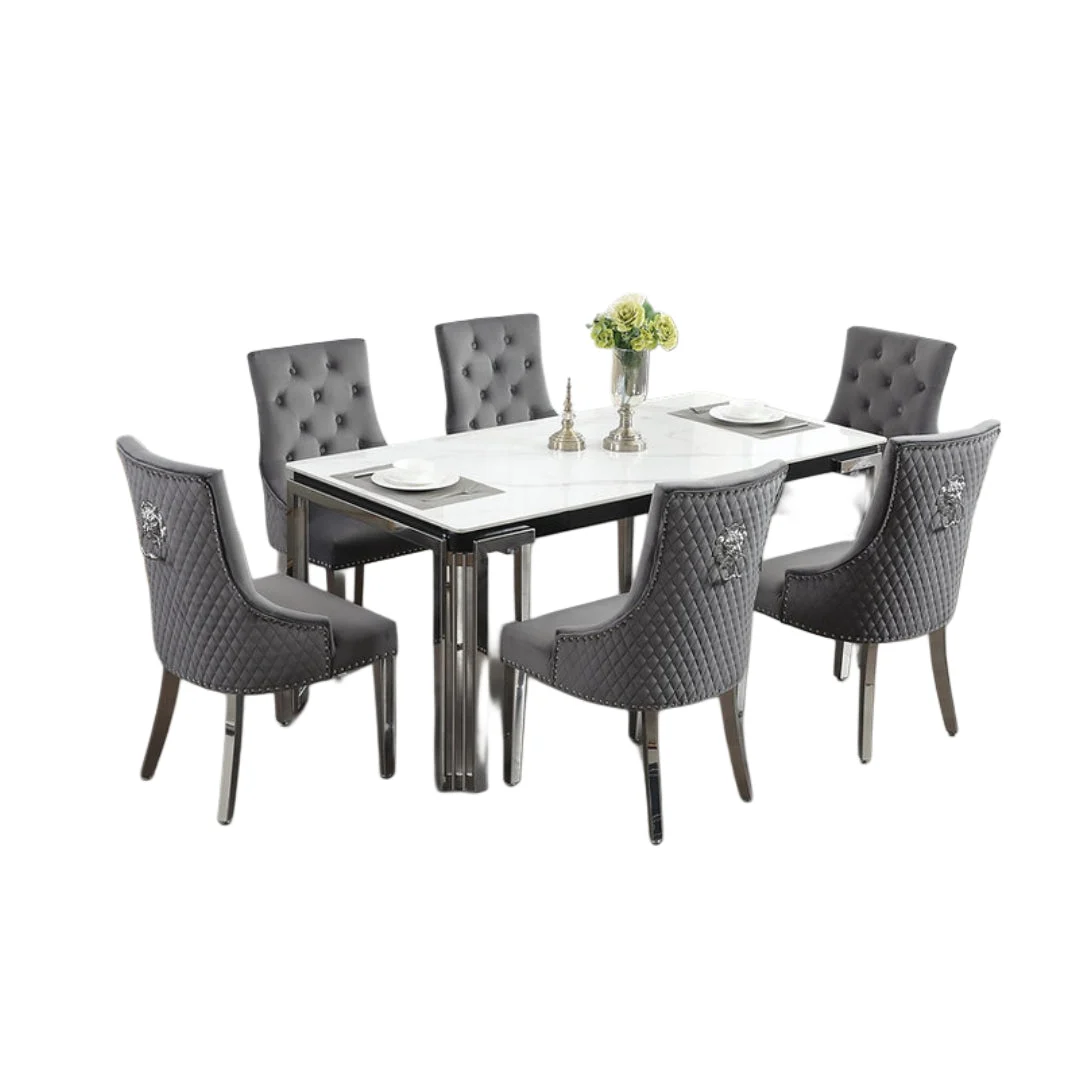 Regalia 7-Piece Ceramic Marble Dining Set