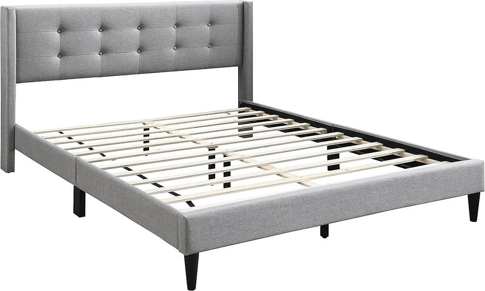 Fabric Bed with Button Tufting, Wing Headboard & Tapered Legs – IF-5270 - Image 2