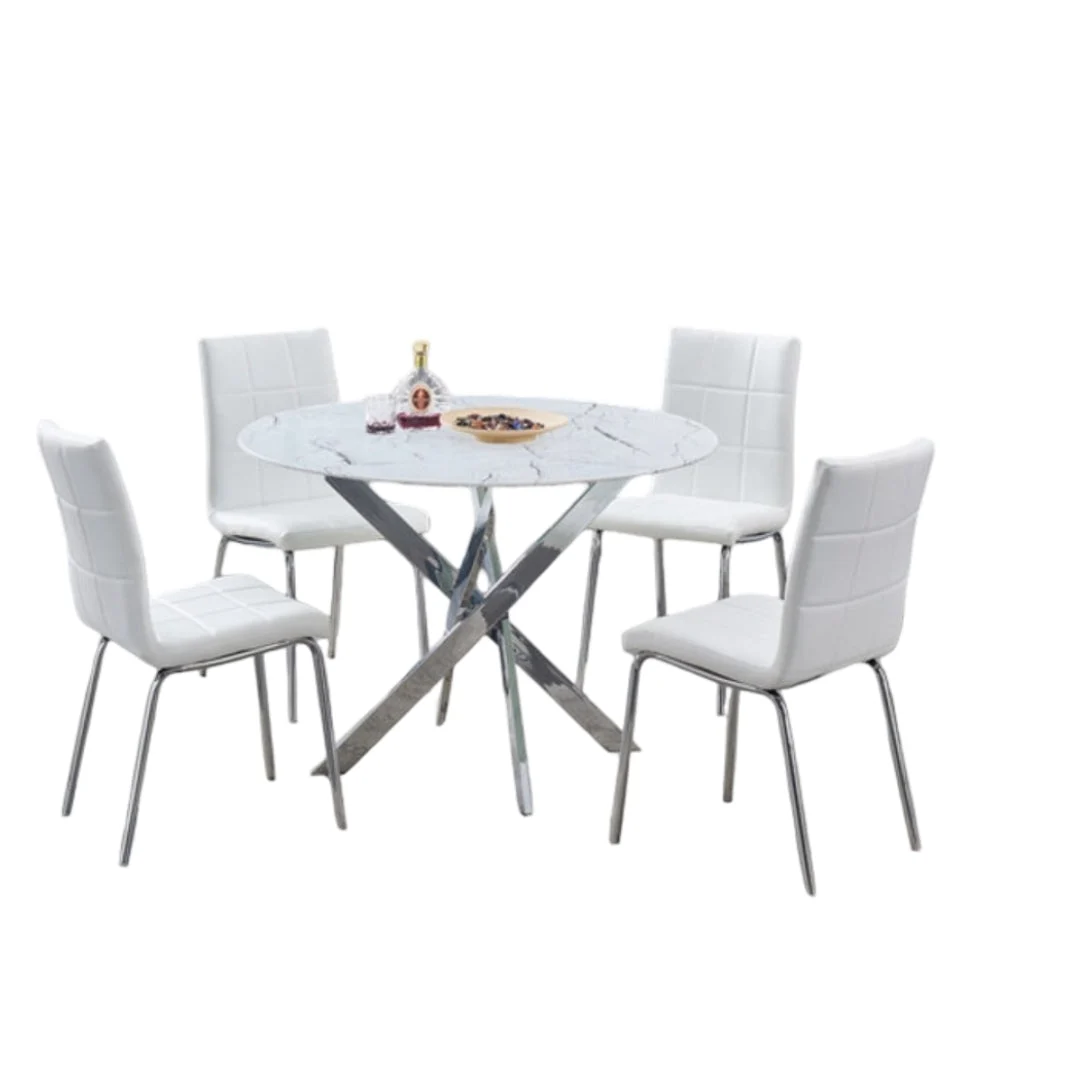 Round Marble Glass Dining Set with Chrome Legs – Model T-1445 - Image 2