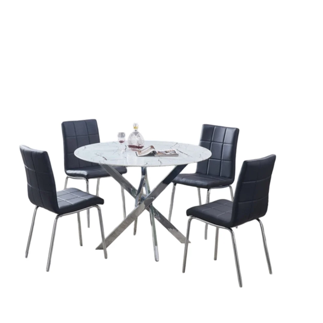 Round Marble Glass Dining Set with Chrome Legs – Model T-1445 - Image 3