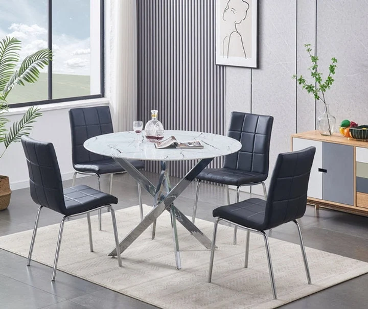 Round Marble Glass Dining Set with Chrome Legs – Model T-1445 - Image 6