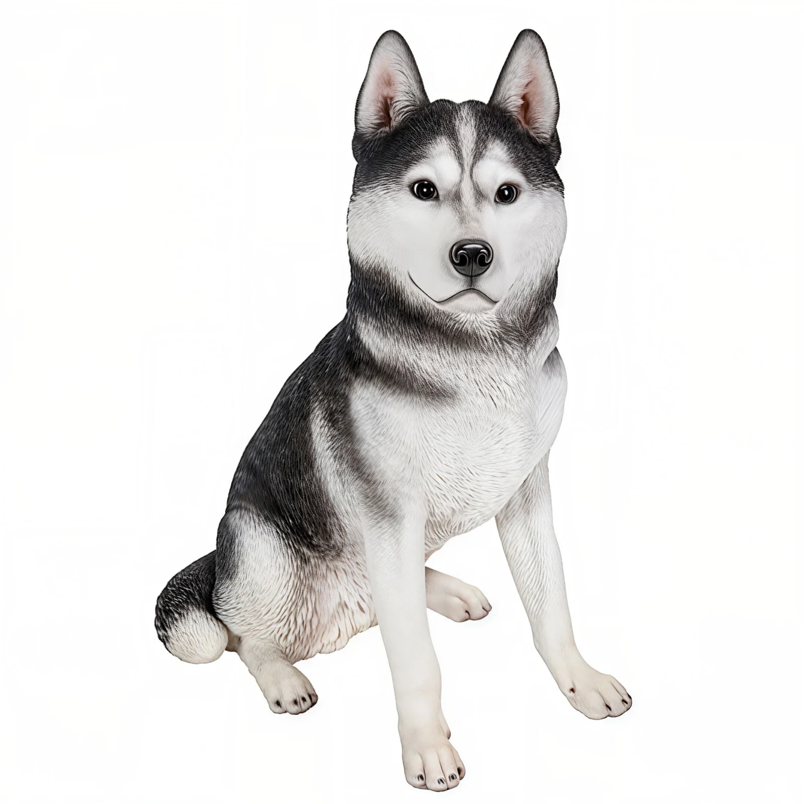 SIBERIAN HUSKY™ – LARGE BLACK & WHITE SITTING DOG STATUE – 87986-B