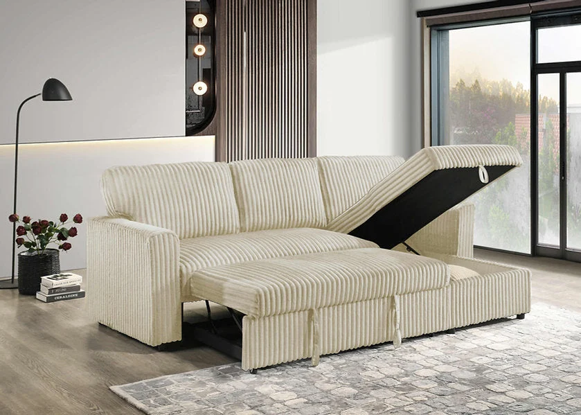 VELORIA™ – CREAM CORDUROY SOFA BED SECTIONAL – IF-9026 - Image 3