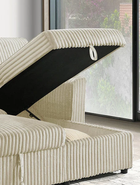 VELORIA™ – CREAM CORDUROY SOFA BED SECTIONAL – IF-9026 - Image 5