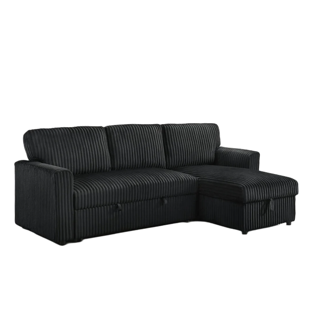VELORIA NOIR™ – BLACK CORDUROY SOFA BED SECTIONAL – IF-9024