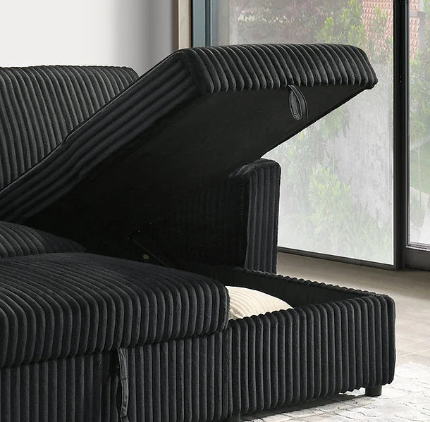 VELORIA NOIR™ – BLACK CORDUROY SOFA BED SECTIONAL – IF-9024 - Image 4