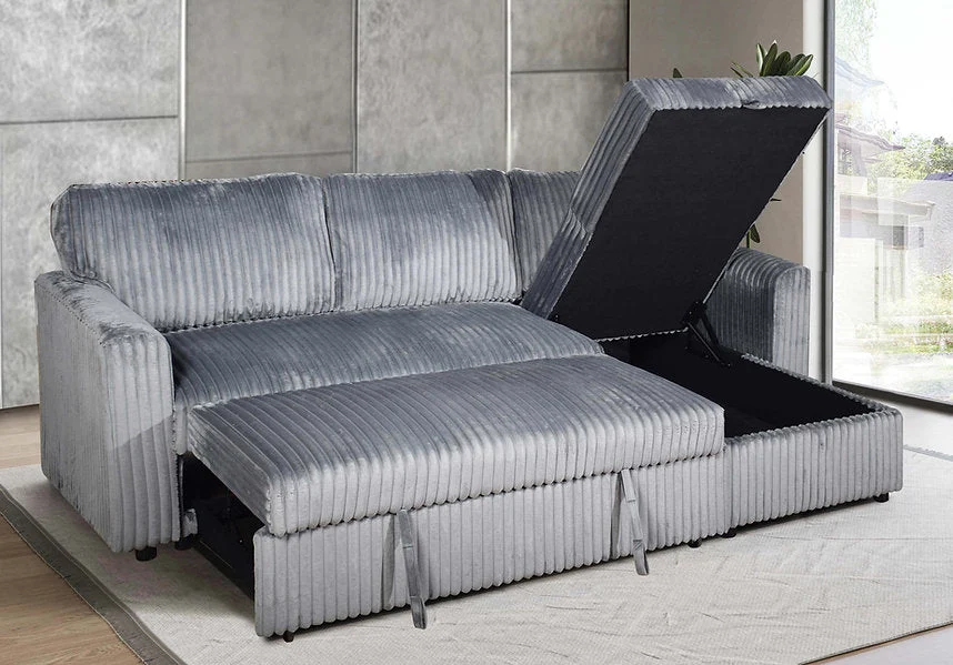VELORIA NOIR™ – GREY CORDUROY SOFA BED SECTIONAL – IF-9025 - Image 3