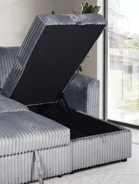 VELORIA NOIR™ – GREY CORDUROY SOFA BED SECTIONAL – IF-9025 - Image 5