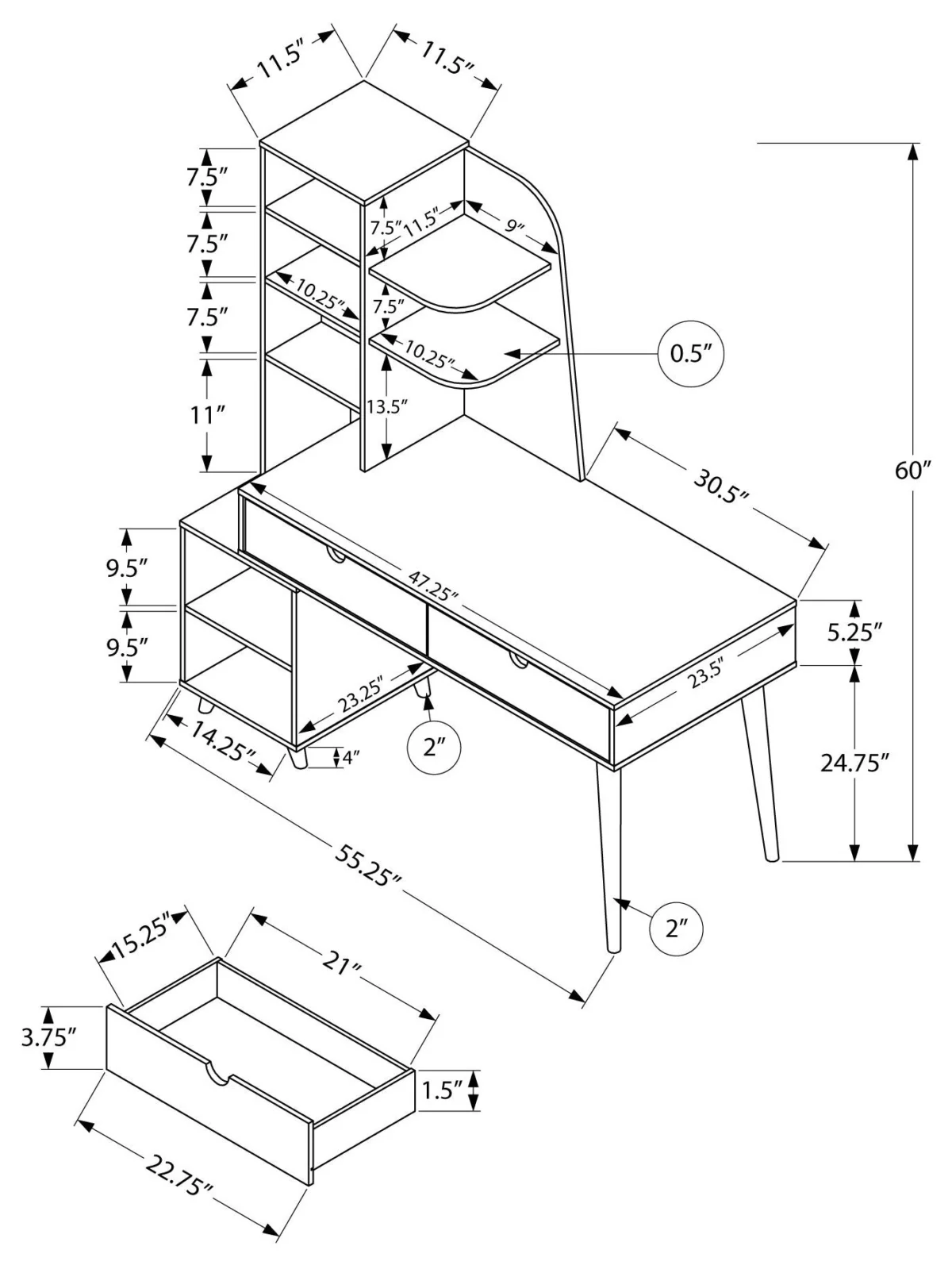VELTORIA™ – COMPUTER DESK WITH BOOKCASE – I 7096 - Image 4