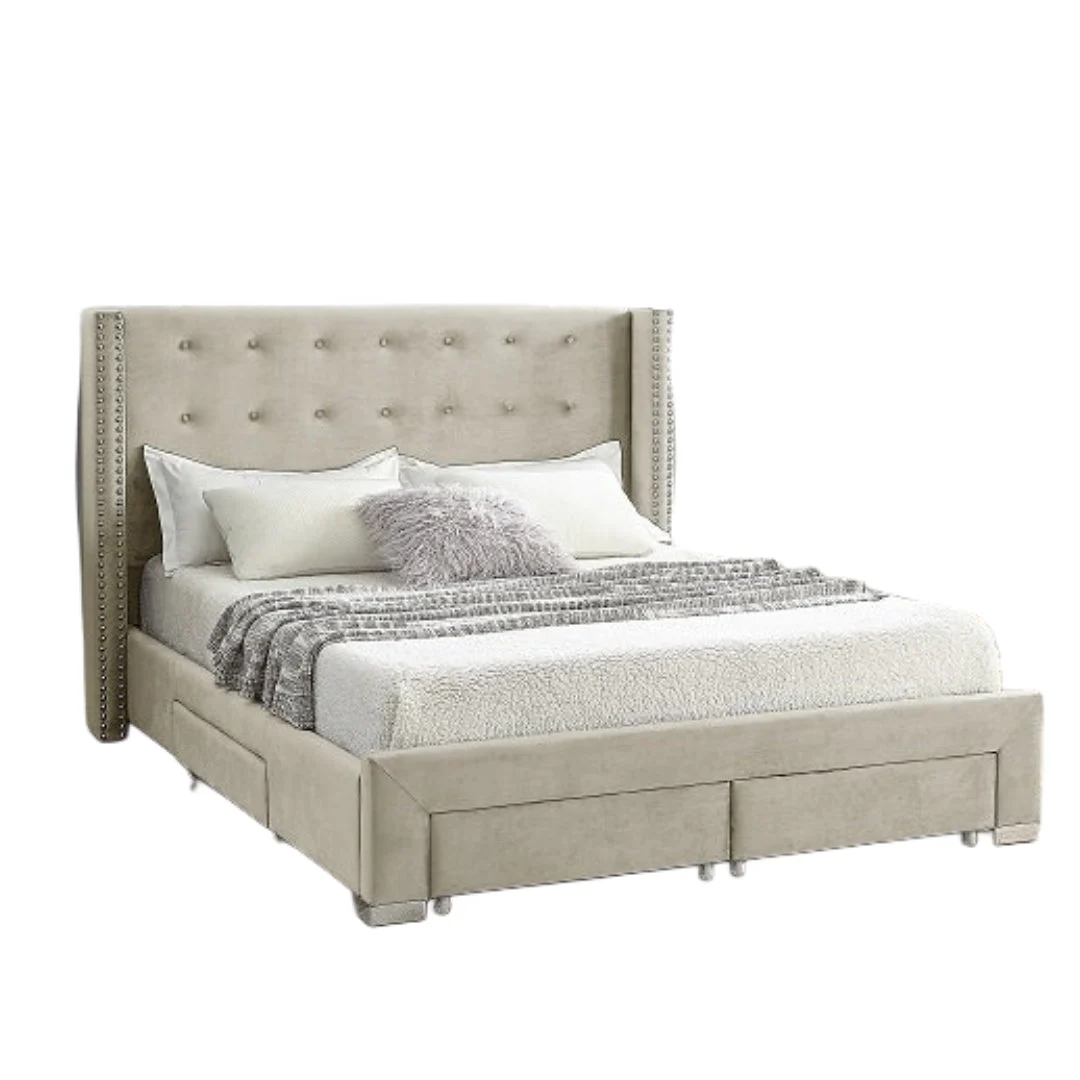 Velvet Fabric Wing Bed with Nailhead Trim and Chrome Legs – Model IF-5320
